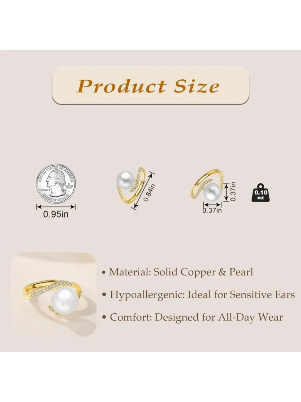 Elegant Gold Pearl Ring for Women | Adjustable Baroque Design | Chunky Statement